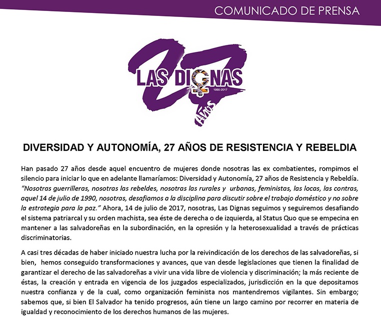 DIVERSIDAD Y AUTONOMIA, 27 AÑOS DE RESISTENCIA Y REBELDIA | POSICIONAMIENTO 14.07.17